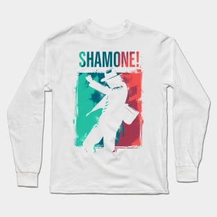 Shamone! - Icon Silhouette - Teal, Red and White Backdrop - Pop Music Long Sleeve T-Shirt